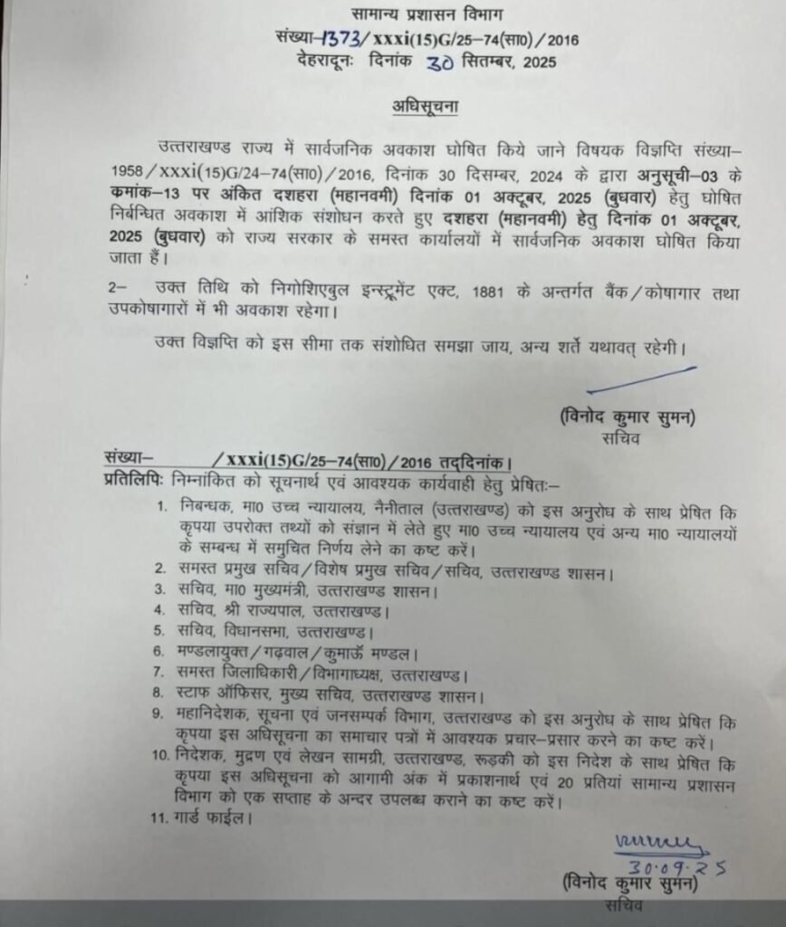 उत्तराखंड में कल बंद रहेंगे सभी बैंक, कोषागार और सरकारी संस्थान, उत्तराखंड सरकार ने जारी किया आदेश।